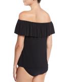 Kris Off-the-Shoulder Tankini Swim Top, Black