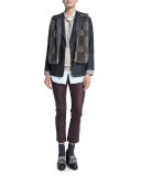 Leather Cropped Flare Pants, Burgundy