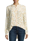 Henri Printed Silk Blouse, Nature White/Glow