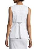 Sleeveless Peplum-Back Denim Top, White