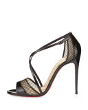 Slikova Patent Mesh Red Sole Sandal, Black
