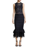 Lattice Embroidered Organza Mermaid Dress, Navy/Black