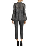 Marcia Straight-Leg Stretch-Wool Ankle Pants, Carbon Melange