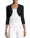 3/4-Sleeve Cashmere/Silk Knit Bolero Cardigan, Navy