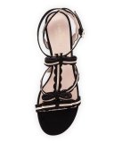 medea low-heel suede sandal with bows, black