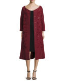 Sequined Boat-Neck Opera Coat, Bordeaux