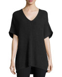 Ribbed-Knit V-Neck Tunic Sweater, Heather Carbon