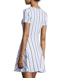 Clos Short-Sleeve Striped Circle Dress, White/Multicolor