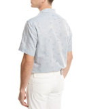 Floral Jacquard Short-Sleeve Sport Shirt, Light Blue