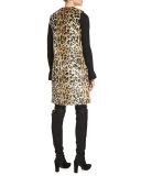 Jade Leopard-Print Faux-Fur Vest w/Floral Pins