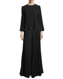 Wide-Leg Plisse Pants, Black