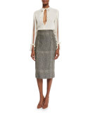 Keyhole Split-Sleeve Blouse, Ecru