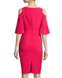 Cold-Shoulder Bell-Sleeve Sheath Dress