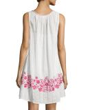 Alison Floral-Embroidered Shift Dress, Ivory/Fuchsia