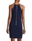 Florence Sleeveless Lace-Up Colorblock Fitted Dress, Aquarius