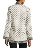 Fish-Print Sequined-Trim Tunic, Ivory
