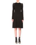 Long-Sleeve Lacing-Shoulder Dress, Black