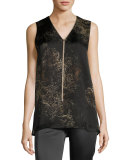 Julieta Sleeveless Paisley-Print Chain-Trimmed Silk Blouse, Multi