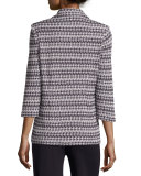 Houndstooth-Print 3/4-Sleeve Jacket, Navy/New Ivory