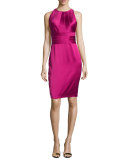 Sleeveless Paneled Satin Cocktail Dress, Berry