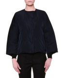 Bracelet-Sleeve Jewel-Neck Short Jacket, Navy
