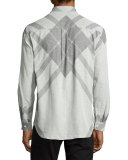Argyle-Print Long-Sleeve Sport Shirt, Black/Gray