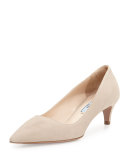 Low-Heel Suede Pump, Quarzo