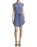 Gigi Cap-Sleeve Belted Shirtdress, Hudson Blue Linos