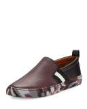 Herald Leather Slip-On Sneaker with Camo Sole, Red