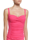 Ruched Sweetheart Solid Tankini Top, Women's