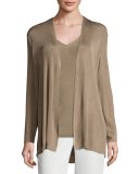 Radiant Shimmer Ribbed Open Cardigan, Light Brown
