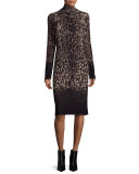 Long-Sleeve Ombre Leopard-Print Sheath Dress