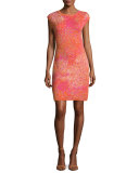 Cap-Sleeve Jacquard Sheath Dress, Multi