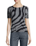 Zebra-Print Short-Sleeve Top, Multi