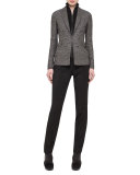 Tweed Hook-Front Jacket, Black/Cream