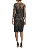3/4-Sleeve Polka Dot Sheath Dress