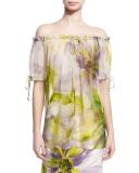 Floral Off-the-Shoulder Blouse, Lilac/Multicolor