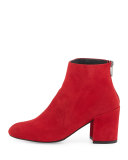 Bacari Suede Chunky-Heel Bootie, Pomodoro