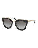 Gradient Metal-Trim Geometric Cat-Eye Sunglasses, Black