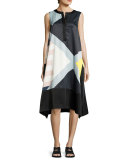Cyra Sleeveless Printed Satin Swing Dress, Multicolor