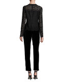 Corbel Long-Sleeve Lace Blouse, Aubergine/Black