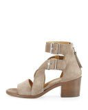 Madrid City Suede Crisscross Sandal, Warm Gray