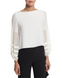 Maise Chiffon-Sleeve Blouse, Off White