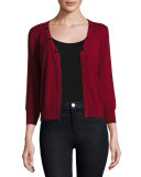 V-Neck Wool Cardigan w/ Fox Fur Collar, Bordeaux