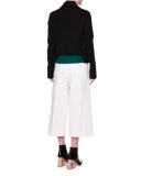 Ruffle-Trim Cropped Jacket, Black