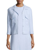 3/4-Sleeve Button-Front Jacket, Oxford Blue