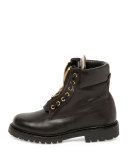 Taiga Leather Zip-Front Ranger Boot, Noir