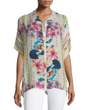 Mellow Fields Short-Sleeve Georgette Top, Multi Colors, Plus Size