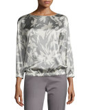 Evie 3/4-Sleeve Floral-Print Silk Blouse, Multi