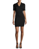 V-Neck Fringe-Sleeve Dress, Black